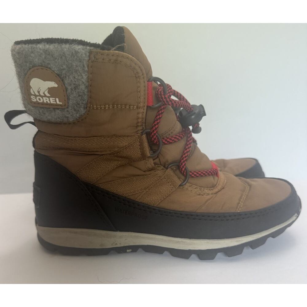 Sorel Whitney Short Lace Waterproof Winter Boots Kids Brown Red Size 13